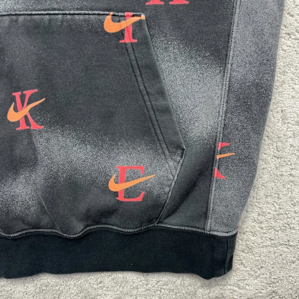 Nike Hoodie Mens Small Black Gray Acid Wash All Over Logo Print Pullover Sporty